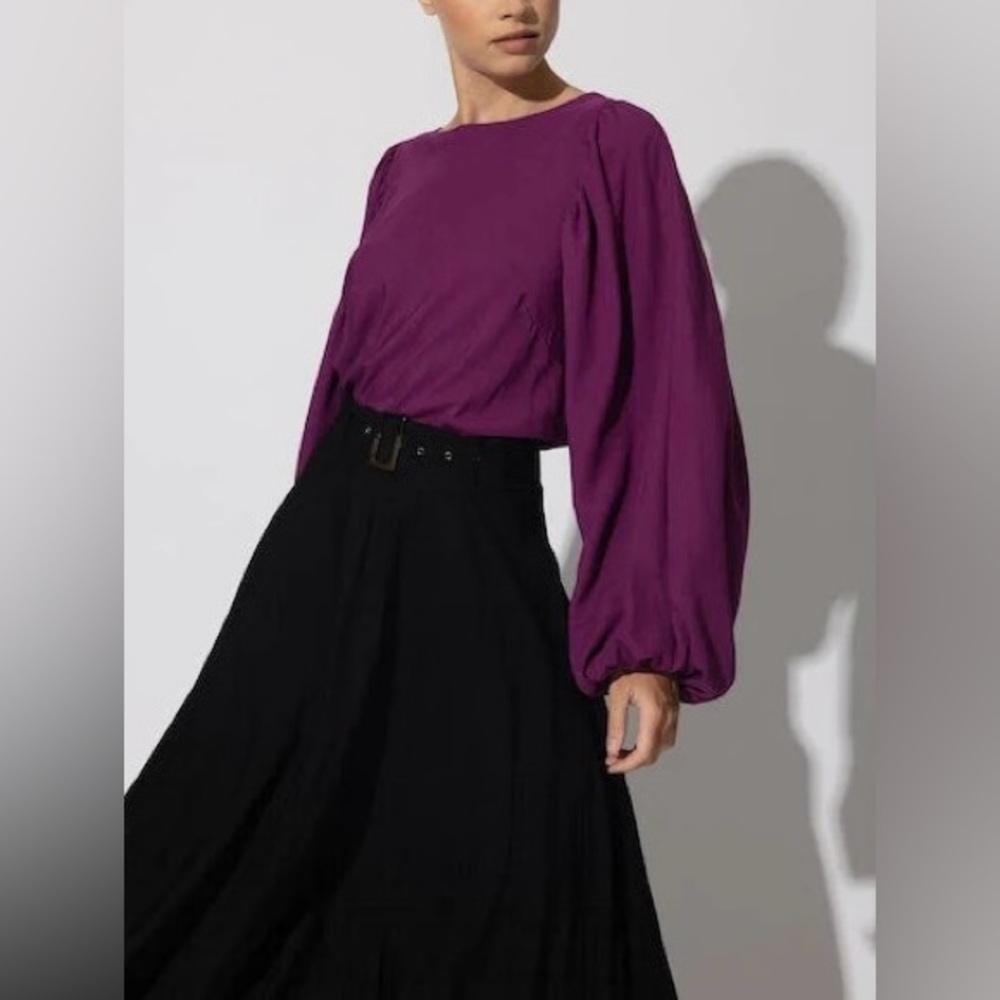 Lusana Linen Balloon Sleeve Top – Size Large